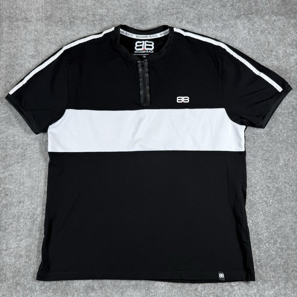 Benjamin Black Shirt‎ Men's 2XL Black Short Sleeve Zip Stretch Casual Skater